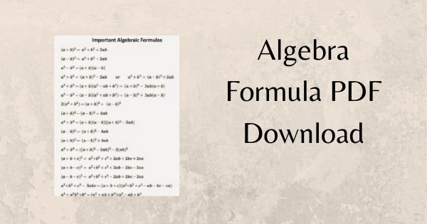 Algebra Formula PDF Download